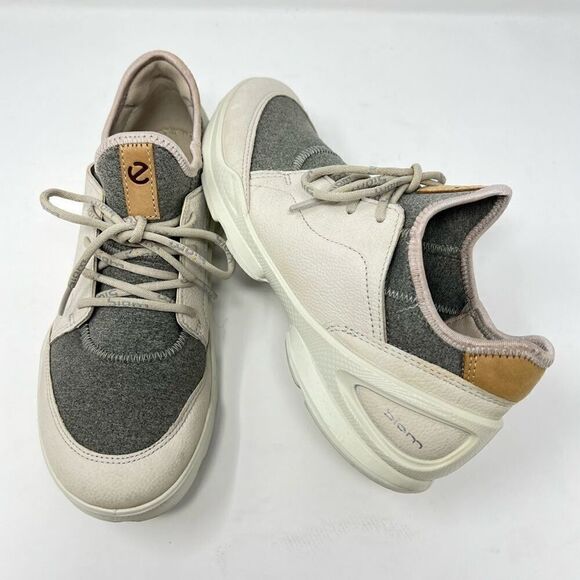 ECCO Biom Street Lace Gravel Wild Dove Gray and Cream Leather Sneaker Size 6.5 - Picture 11 of 11